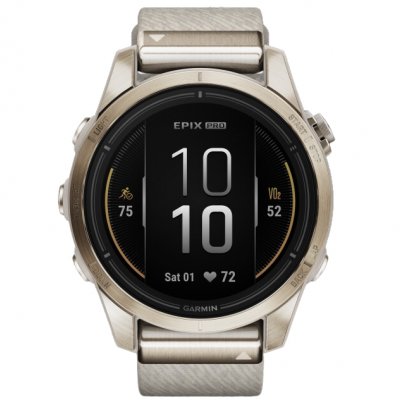 Garmin Epix Pro (Gen 2) Sapphire, 42mm, Soft Gold, Cream Heathered Nylon band 010-02802-20 42 mm, AMOLED display