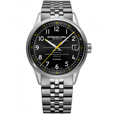 Raymond Weil Freelancer 2754-ST-05200 Automatic, 42 mm, Steel Bracelet, Yellow Details