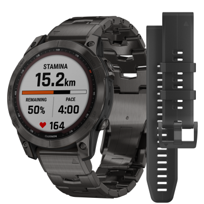 Garmin Fénix 7 Sapphire Solar, Carbon Gray DLC Titanium, Titanium Band 010-02540-39 