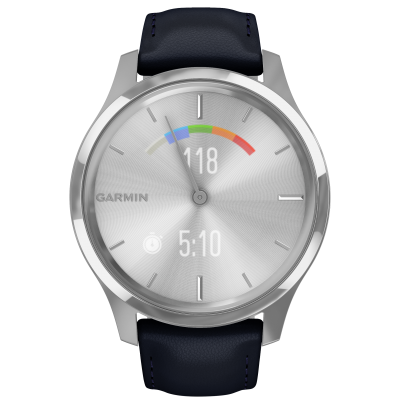 Garmin Vivomove Luxe, Silver-Navy, Leather 010-02241-20 42 mm, Corning Gorilla® Glass, Vode odolnosť 50M